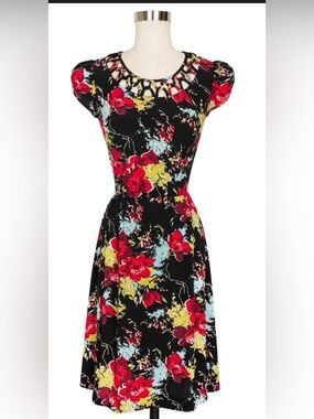 Trashy Diva Black Red Floral Midi Dress